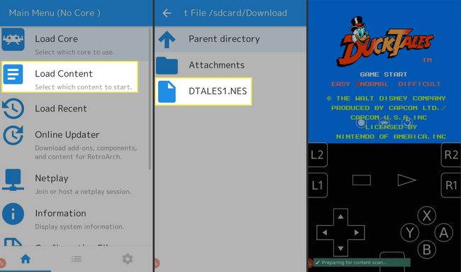Ladataan sisältöä RetroArch-sovelluksessa