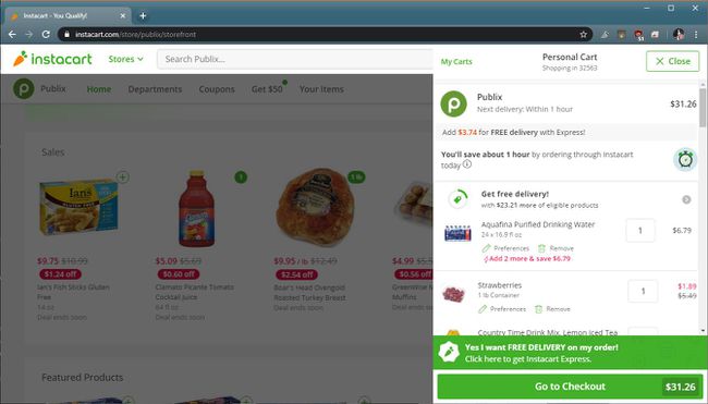 Kuvakaappaus Instacart-kassasta.