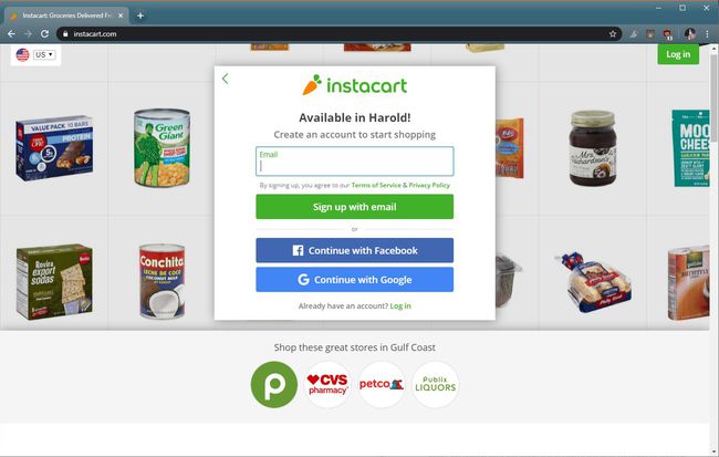 Kuvakaappaus Instacart-kirjautumisprosessista.