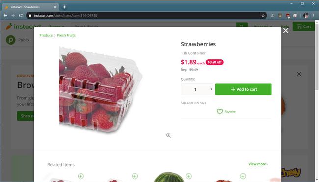 Kuvakaappaus Instacart-tuotteiden lisäämisestä ostoskoriin.