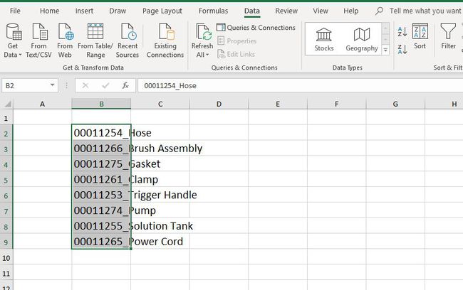 Excel Data -välilehti