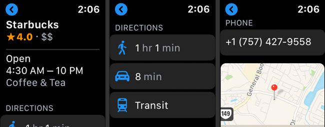 Kohteen tietonäytöt Apple Watchin Mapsissa