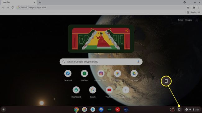 Puhelinkuvake korostettuna Chromebookin tehtäväpalkissa