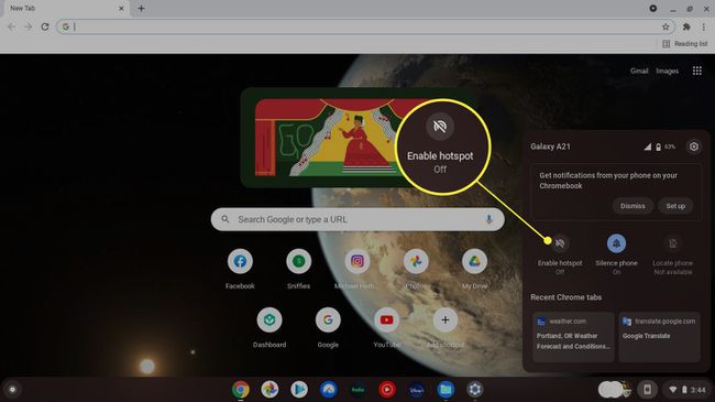 Ota käyttöön Chromebook Phone Hubissa korostettu hotspot