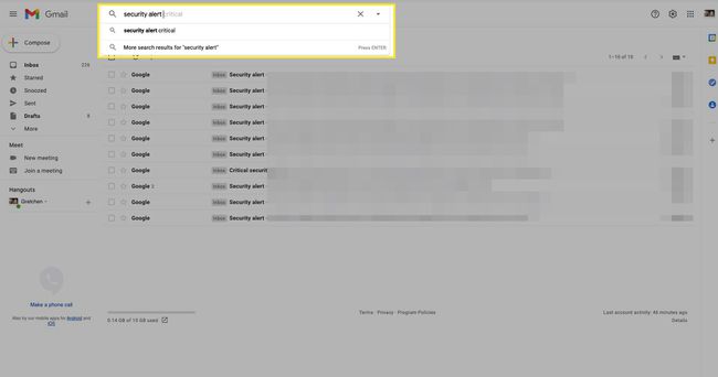 Etsi Gmailista sähköposteja, jotka merkitään hakukentässä Suojaus korostettuna