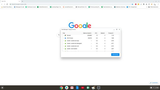 Kuvakaappaus Tehtävienhallinnasta Chromebookissa