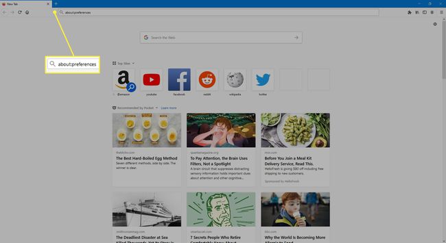 Kirjoita about:preferences Firefox-osoitepalkkiin.