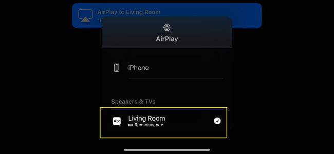 AirPlay-valikko videosovelluksessa valitun Apple TV:n kanssa