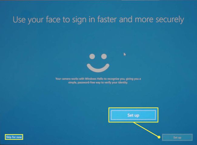 Windows Hello -näyttö Microsoft Windows 10:n asennuksen aikana.