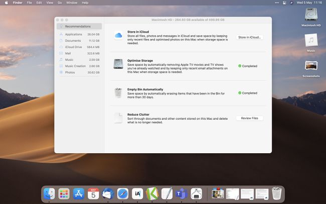 MacOS:n Optimize Mac Storage -näyttö
