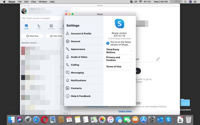 Skype on ajan tasalla macOS:ssä.