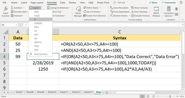 Kuvakaappaus, joka näyttää kuinka löytää IF-funktio Excelistä