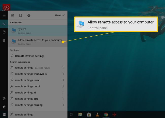 Etsi etäasetukset Cortanassa, Salli etäkäyttö tietokoneesi valikkokohtaan