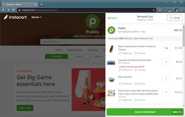 Kuvakaappaus Instacart-kärrystä.