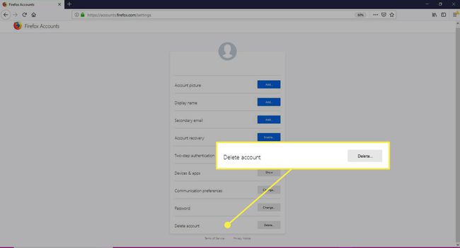 Poista tili -vaihtoehto Firefox-tileissä