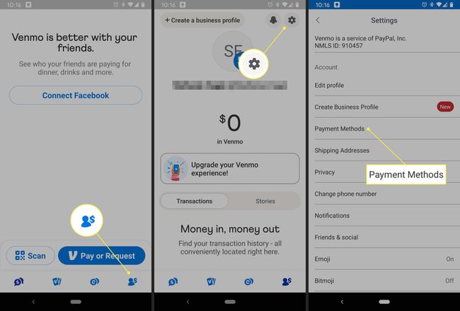 Venmo-käyttäjä voi käyttää maksutapojen asetuksia