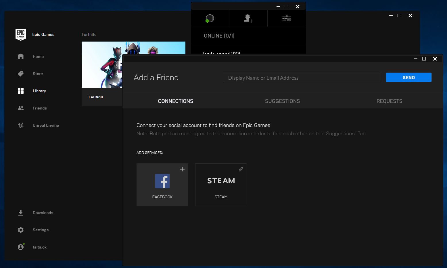 Epic Games Launcher -ystäväjärjestelmä.