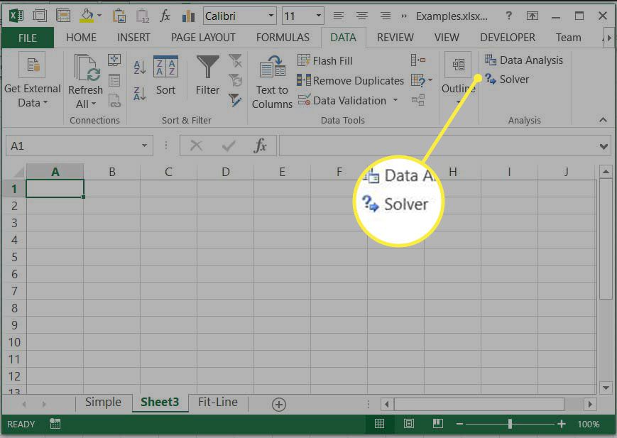 Etsi Excel Solver -komento Tiedot-välilehdeltä