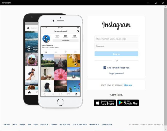 Kirjautumisnäyttö Windows 10 Instagram-sovellukselle