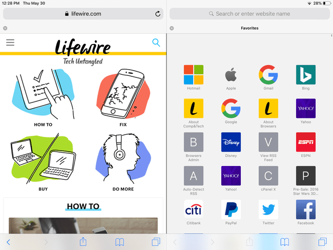 kuvakaappaus Safari Split View -tilasta iPadissa