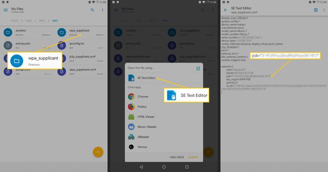 wpa_supplicant-hakemisto, SE-tekstieditori, psk tekstitiedostossa Androidissa