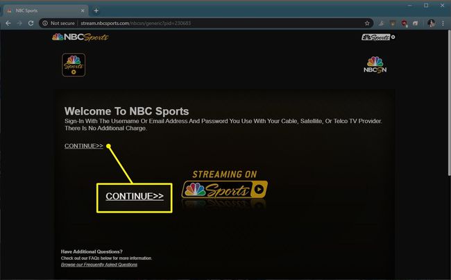 NBCSports.com, jossa Jatka korostettuna