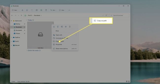 Kopioi polkuna Windows 11 File Explorerissa