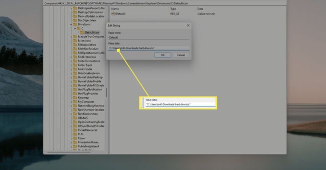DefaultIcon-arvotiedot Windows 11 -rekisterissä
