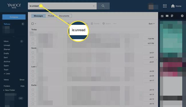 Etsi lukemattomia sähköposteja Yahoo Mailista