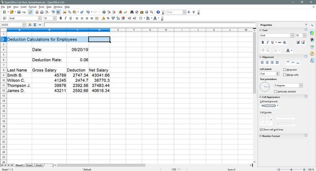 Solualue on valittu.  OpenOffice Calcissa.