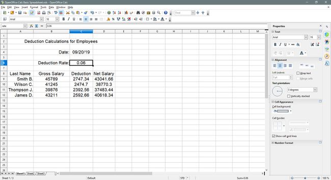 Solu C6 on valittu OpenOffice Calcissa.