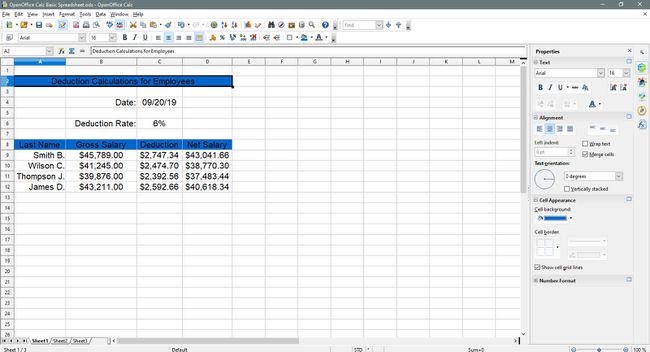 Otsikon otsikon valitseminen OpenOffice Calcissa.