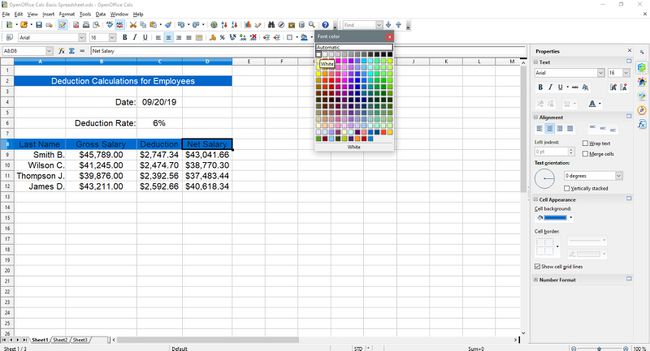 Valitse tekstille valkoinen OpenOffice Calc.