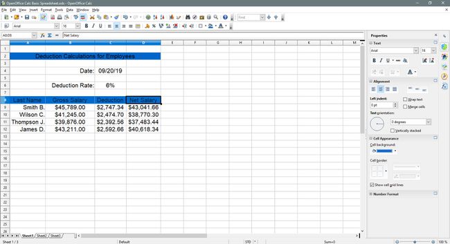 Aseta sarakkeiden otsikot taivaansiniseksi OpenOffice Calcissa.