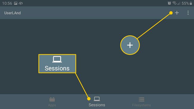 Istunnot ja Plus-painikkeet UserLANdissa