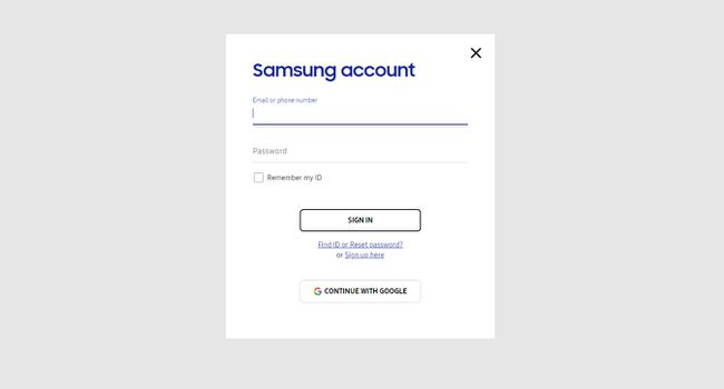 Samsungin Find My Mobile -kirjautumisnäyttö