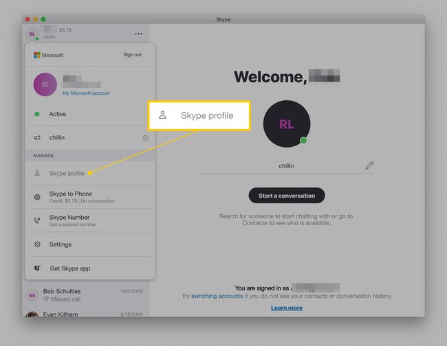 Skype-profiili macOS:ssä