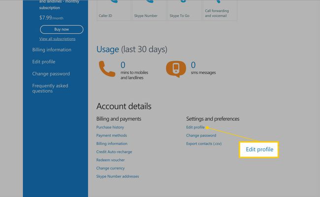 Muokkaa profiililinkkiä Skypen verkkosivuilla