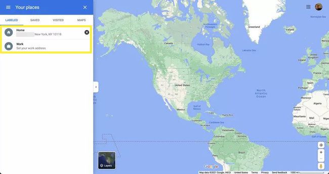 Koti- ja työosoite Google Mapsin Omat paikkasi -kohdassa