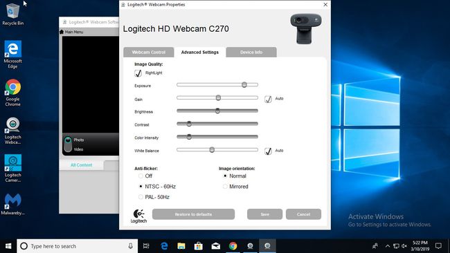 Logitech HD Webcam Features -ikkuna