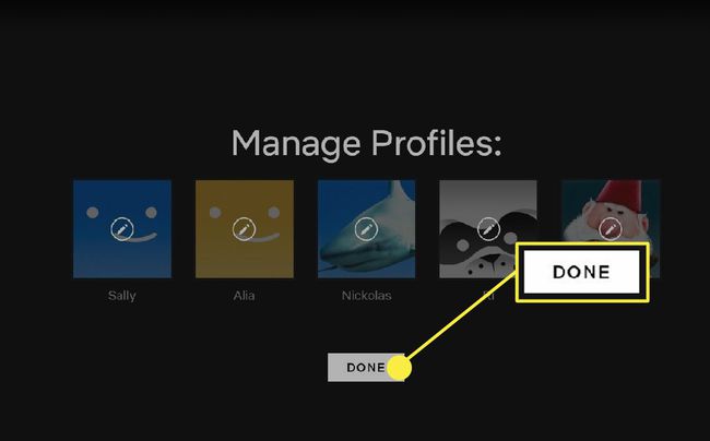 Hallitse profiileja Netflix-näytössä Valmis-painikkeella