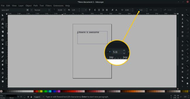 Sanojen välinen tila Inkscapessa