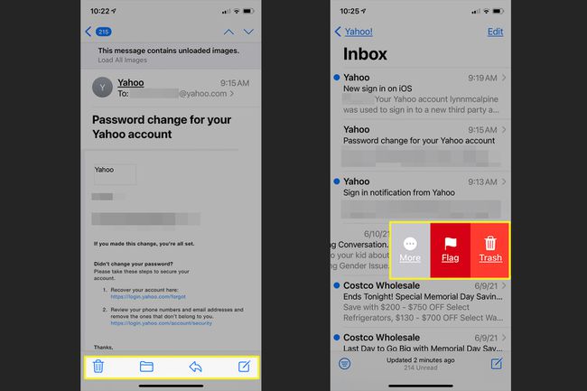 Yahoo Mail iPhone Mail -sovelluksessa näyttää sähköpostitoiminnot