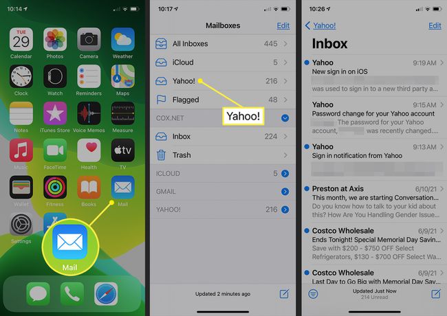 iPhone Mail -sovellus Yahoo Inboxin kanssa