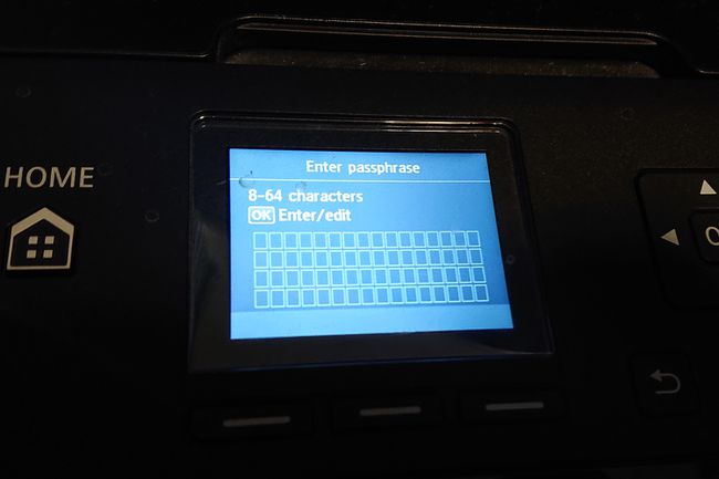 Salasanan syöttö Canon Pixma langattomassa asennuksessa.
