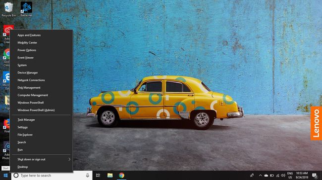 Napsauta hiiren kakkospainikkeella Windows-kuvaketta näytön vasemmassa alakulmassa avataksesi vaihtoehtoisen käynnistysvalikon