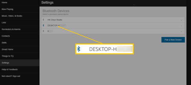 Alexa Bluetooth -asetukset - PC listattu