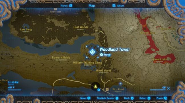 Woodland Tower Zeldan Lost Woodsin eteläpuolella: BOTW