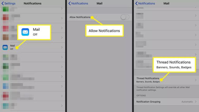 Polku, jolla otetaan käyttöön ilmoitukset iPhonen sähköpostisäikeistä