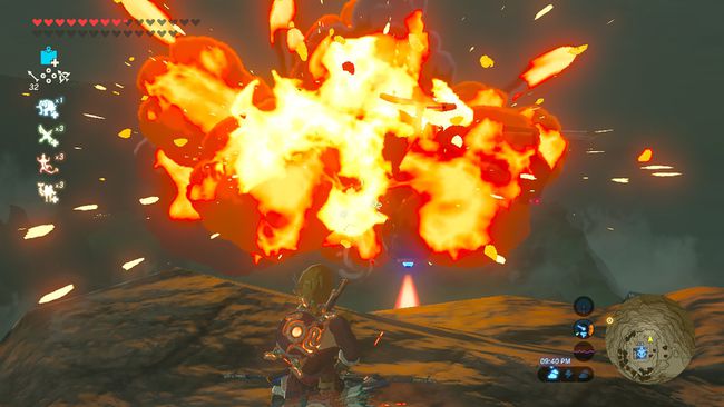 Kuvakaappaus Zelda: Breath of the Wildista, jossa näkyy pommi nuoli Guardianissa